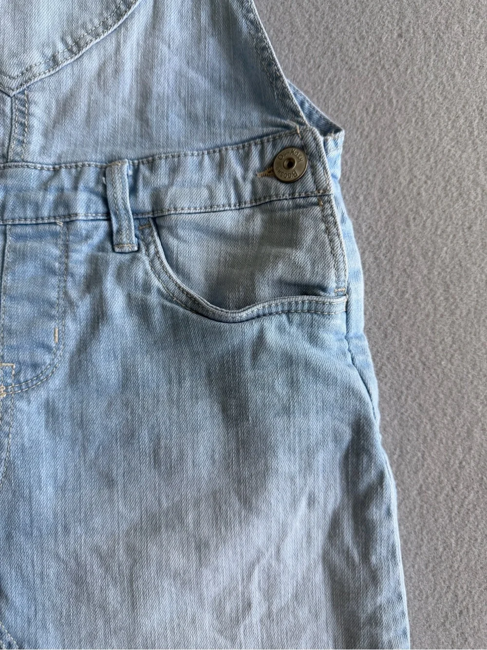Oshkosh Jean Skirt Overall Dress Girls Size 7 Heart Pocket Fray Hem Light Wash